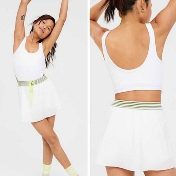 NWT Aerie Ribbed Cut Out Athletic Tennis Skort Dress Romper White Large - Picture 1 of 7
